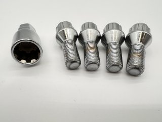 Lot de 4 goujons de roue antivol chromés 14x150 - Cône 60°