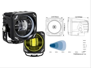 Kit de 2 phares antibrouillard LED Vision X CG2 Mini Cannon Fog Light carrés avec lentille jaune