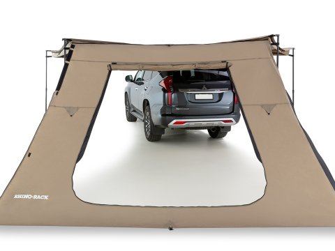 Paroi extension trapézoïdale avec porte pour auvent Batwing Rhinorack
