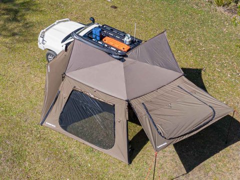Paroi latérale trapézoïdale avec porte pour auvent Batwing compact Rhinorack