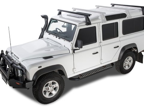 Kit 2 barres de toit noire Heavy Duty 1500mm avec pieds RL210 Land Rover Defender