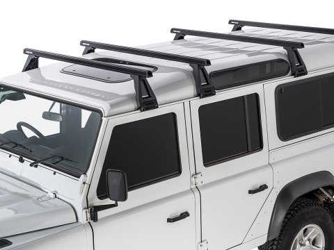 Kit 4 barres de toit noire Heavy Duty 1500mm avec pieds RL210 Land Rover Defender 110 1993-2020