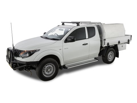 Kit 1 barre de toit avant noire 1250mm Heavy Duty avec pied RLT600 Ditch Mount Mitsubishi L200 Gen V MQ/MR 2015-