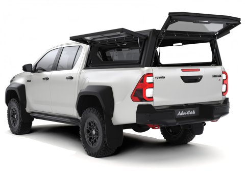 Hardtop Contour noir/ lisse avec fenêtre latérale pour Toyota Hilux Revo 2016+ double cabine Alu-Cab