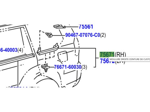 Moulure extérieure custode arrière droite KDJ120