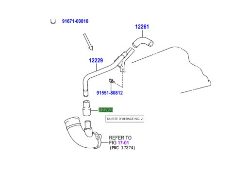 Durite No2 de reniflard - mise à l'air cache culbuteur KDJ12 KDJ15 Hilux