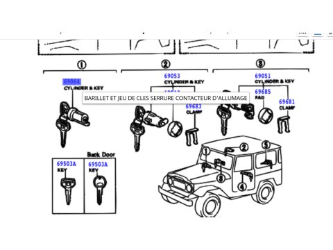 Barillet de contact avec 2 clefs BJ4 HJ4 - Position glow