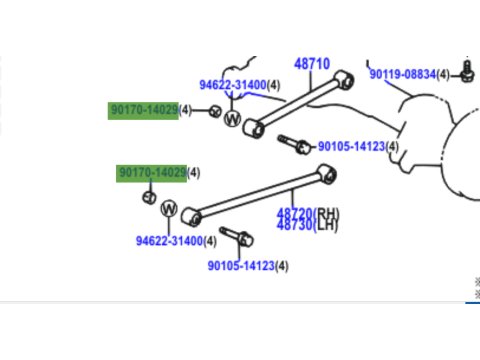 Ecrou fixation tirant de pont HDJ100 - inf ou sup
