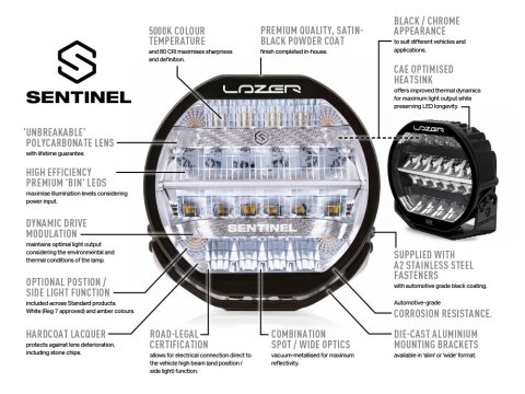 Longue portée LED Lazer Sentinel 9 Chrome