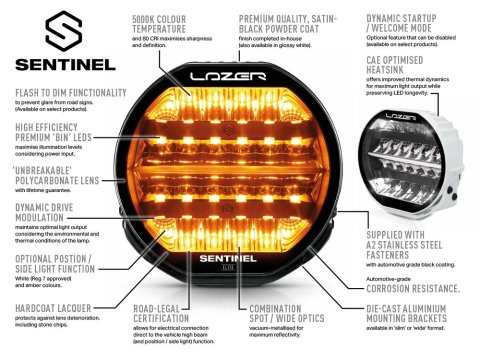 Longue portée LED Lazer Sentinel 9 Elite PL2 Noir
