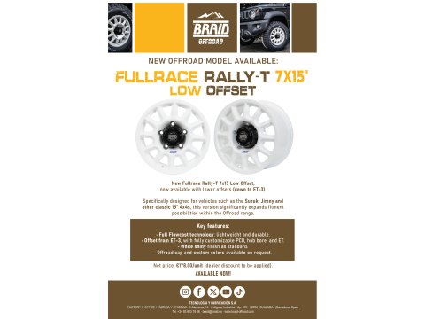 Jante Alu Braid Fullrace Rally Blanche 7x15 5x139 7 ET-3 Jimny 2018+