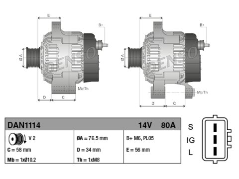 Alternateur Denso 12V 80A NEUF prise ovale Land Cruiser HDJ80 HDJ100 HZJ7