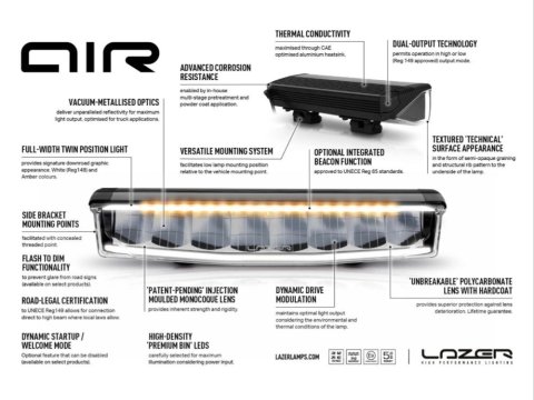 Barre LED Lazer AIR-55 avec gyrophare et feu de position bleu