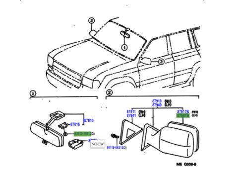 Glace de rétroviseur extérieur gauche conducteur HDJ80