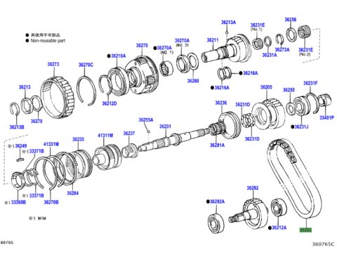 Chaine de transmission interne à la boite de transfert KDJ9 KDJ12 KDJ15 Hilux