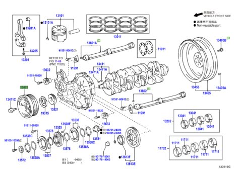 Poulie damper vilebrequin KDJ9 KDJ12 KDJ15 173cv Hilux Vigo 3.0D4-D