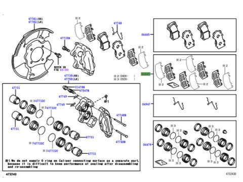 Kit de cales anti grincement / antibruit plaquettes de frein avant KDJ12 Hilux