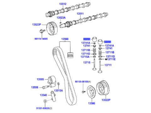 Poussoir soupape 5 12mm KDJ12 KDJ15 GRJ Hilux Vigo
