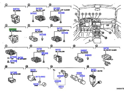 Interrupteur rotatif blocages de différentiels de pont HDJ80