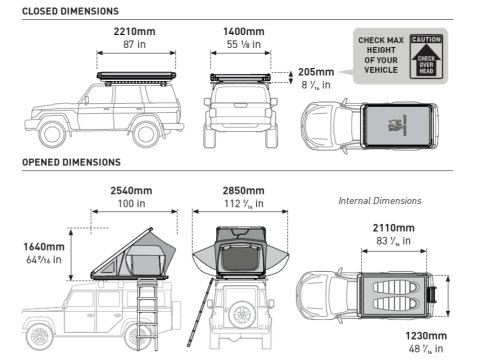 Tente de toit aluminium Low Profile Rhino Rack 220x140cm