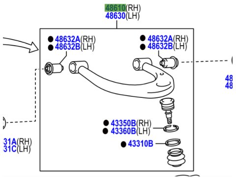 Triangle de suspension supérieur avant droit Hilux Vigo Revo
