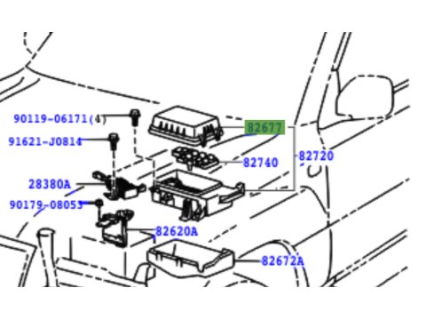Couvercle capot supérieur de boite à fusible dans compartiment moteur HDJ100 08/2002+