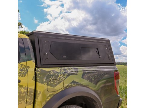 Hardtop Contour noir lisse avec fenêtre latérale pour Ford Ranger 2012-2022 double cabine Alu-Cab