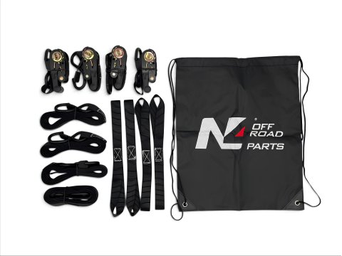 Kit 4 sangles à cliquet N4-Offroad 25mm x 4500mm avec crochets d’arrimage