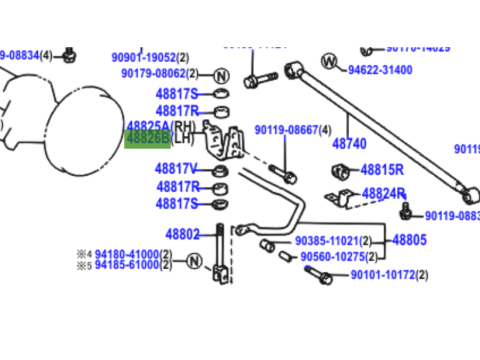 Support gauche de biellette de barre stabilisatrice arrière côté châssis HDJ100