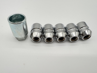 Lot de 5 écrous de roue antivol chromés 12x150 - Cône 60°