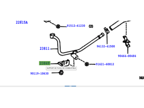 Patte support conduite arrivée gasoil pompe à injection HDJ80 et HZJ7 avant 1999