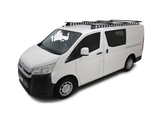 Kit 4 barres de toit noire 1650mm Vortex et rail Backbone longitudinal Toyota Hiace Gen VI 2019-