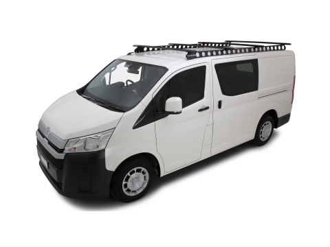 Kit 4 barres de toit noire 1650mm Vortex et rail Backbone longitudinal Toyota Hiace Gen VI 2019-
