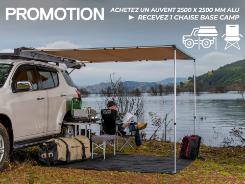 PROMO Auvent ARB 2500 x 2500 mm aluminium (avec LED incluse) + Chaise Base Camp OFFERTE