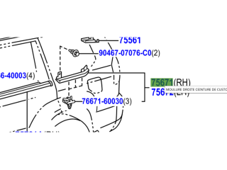 Moulure extérieure custode arrière droite KDJ120