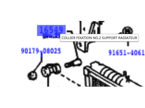 Axe épaulé fixation insert et silent bloc support radiateur HDJ80