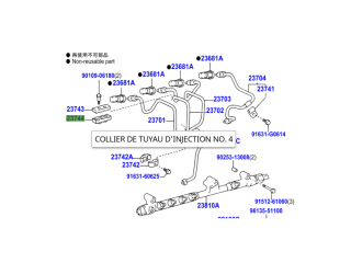 Collier 3 tuyaux injecteur avec filetages KDJ VDJ