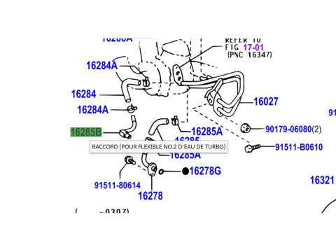 Tuyau No2 piquage liquide refroidissement turbo sur le bloc KZJ KDJ