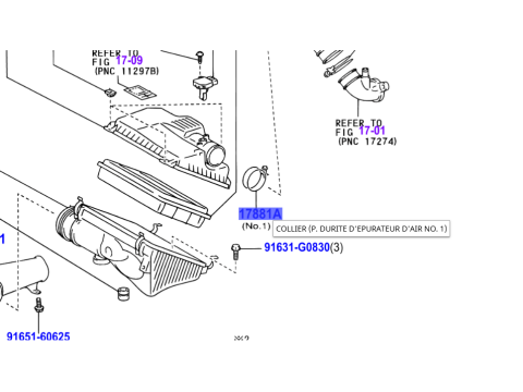 Collier fixation durite accordéon côté boite air KDJ12 KDJ15