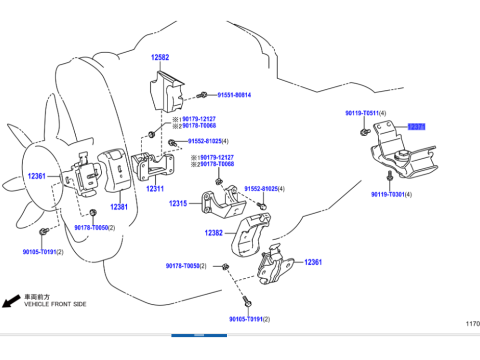 Silent bloc support moteur côté boite de vitesses automatique Hilux Vigo