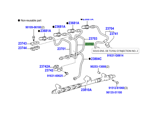 Conduite rigide haute pression injecteur No2 KDJ9 KDJ12 163cv