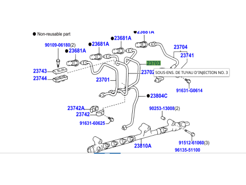 Conduite rigide haute pression injecteur No3 KDJ9 KDJ12 163cv