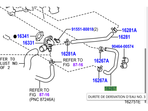 Durite entre refroidisseur EGR et bloc KDJ12 173cv