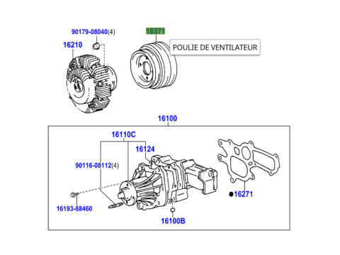 Poulie de courroie accessoire sur pompe à eau KDJ et Hilux