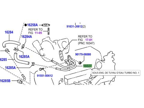 Conduite rigide refroidissement turbo sur turbo KDJ12 173cv
