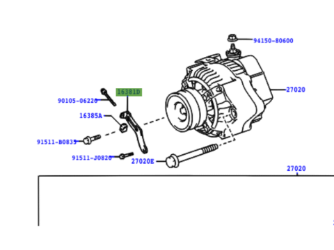 Patte de réglage de tension courroie d'alternateur KZJ7 KZJ9