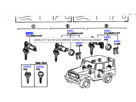 Barillet de contact avec 2 clefs BJ4 HJ4 - Position glow