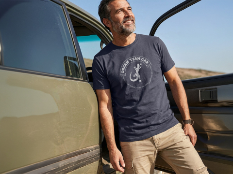 Tshirt homme Label vintage Dream Team Car bleu chiné